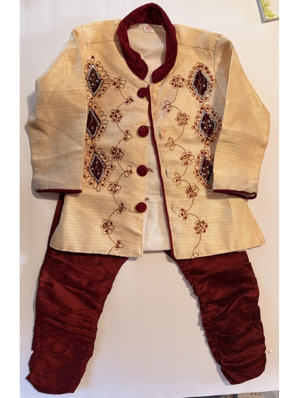 Red 2 Pc Indian/Pakistani Boys Sz 8 Sherwani Kurta Pajama